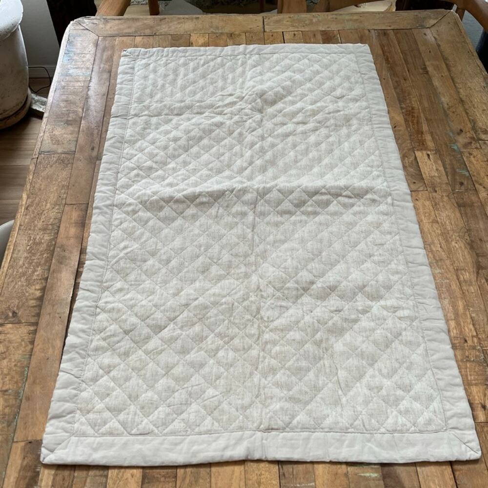 Unbranded White Linen Quilted Single Pillow Sham 38" x 23"